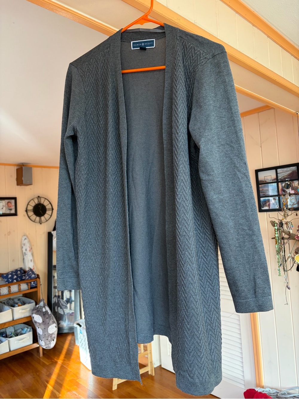 Karen Scott Charcoal Open-Front Long Cardigan
